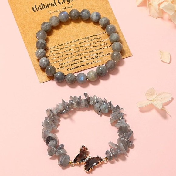 🆕New Labradorite Gemstone Bracelet with Butterfly Charm - Picture 3 of 6